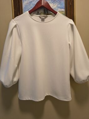 H&M Cream,White Puff Sleeve 3/4 Sleeve Top